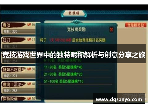 竞技游戏世界中的独特昵称解析与创意分享之旅